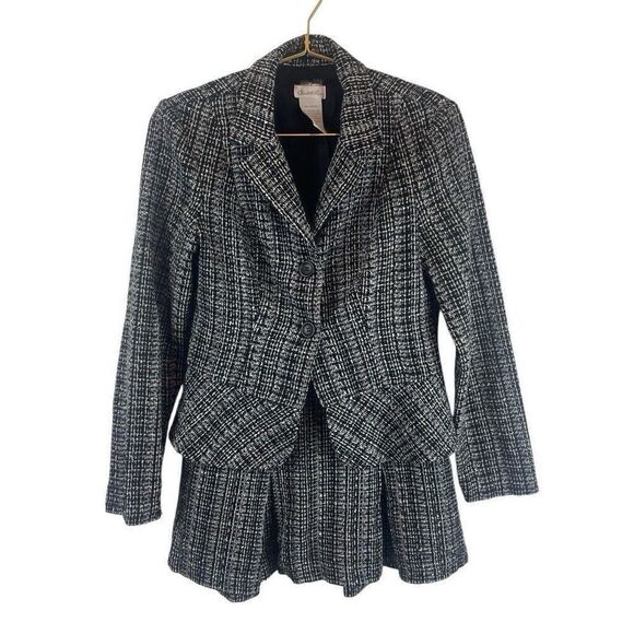 Y2K Charlotte‎ Russe Pleated Black White Tweed Flare Skirt and Blazer Size M - Picture 1 of 11